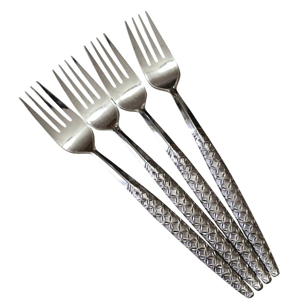 4 Cosmos Texture Dinner Fork 7" stainless Korea all over geometric slim CSM37